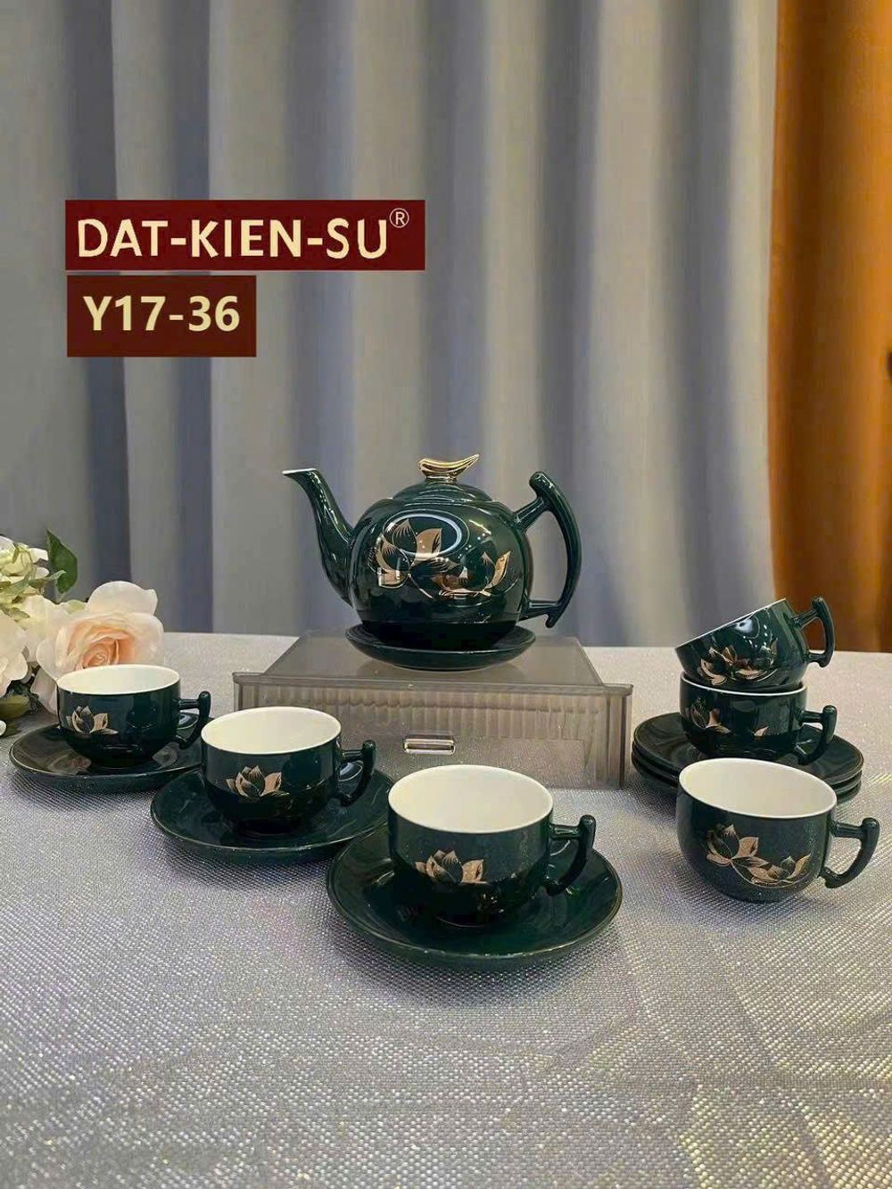 Bộ Ấm Chén Uống Trà, Bộ Ấm Chén Bát Tràng Men Xanh Cổ Vịt