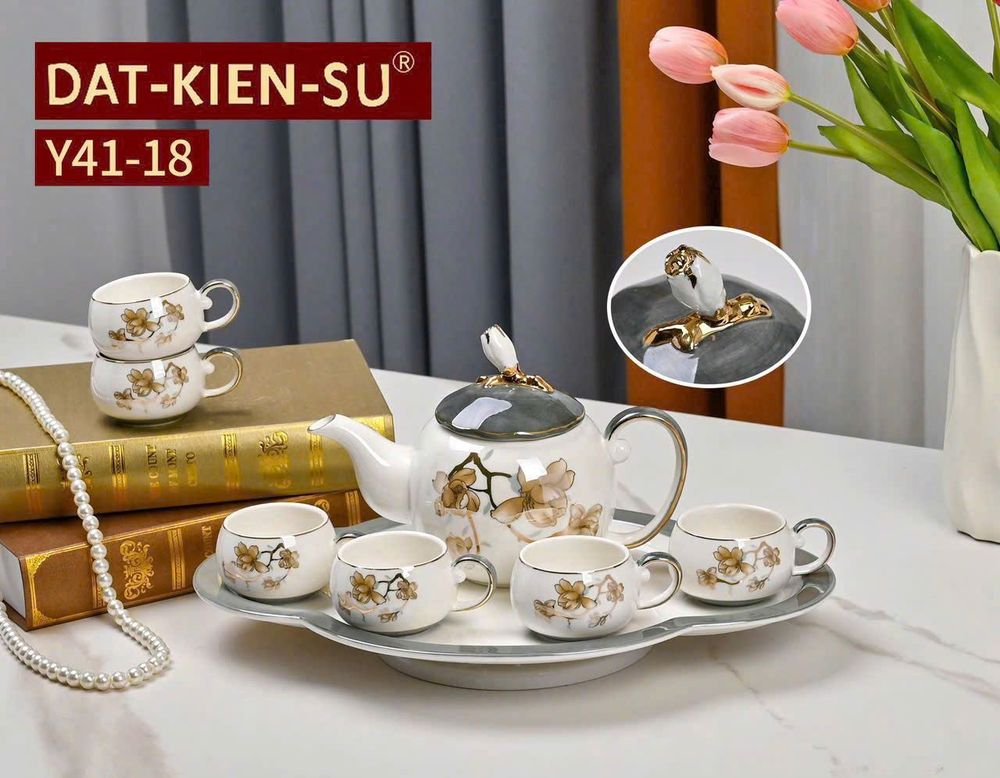 Bộ Ấm Chén Pha Trà Dáng Quả Hồng Kèm Khay ( THÙNG 12 BỘ )