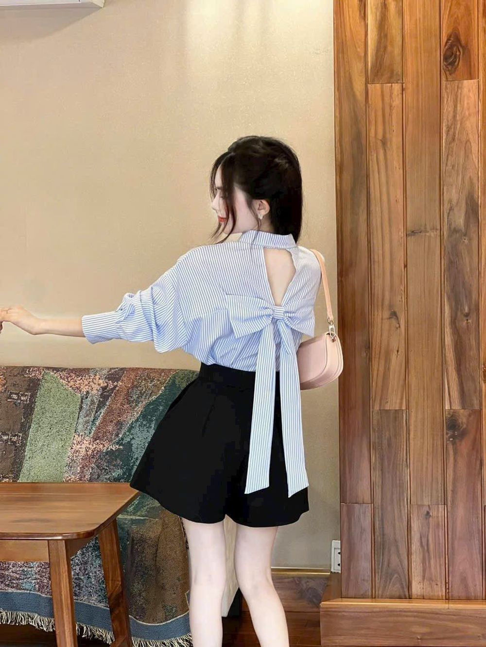 Áo Sơ Mi Nữ Tay Dài Đính Nơ Phía Sau Lưng Form Rộng Bigsize Xinh Đẹp Cao Cấp Dễ Thương