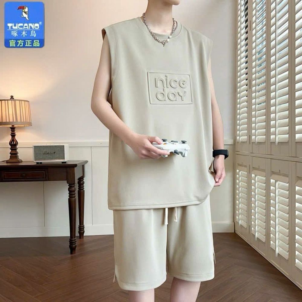 Đồ Bộ Quần áo Nam Ba Lỗ Sát Nách mùa hè cộc tay mặc ở nhà họa tiết kẻ viền in dập nổi Bộ Đùi Nữ tập gym yoga bóng chày chất thun lạnh.