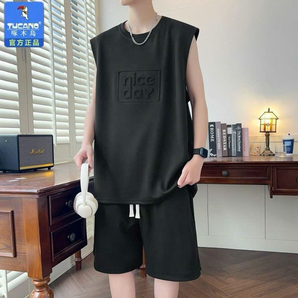 Đồ Bộ Quần áo Nam Ba Lỗ Sát Nách mùa hè cộc tay mặc ở nhà họa tiết kẻ viền in dập nổi Bộ Đùi Nữ tập gym yoga bóng chày chất thun lạnh.