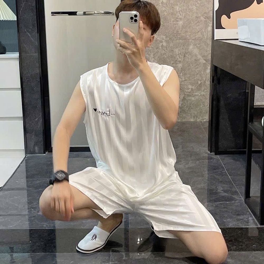 Đồ bộ thể thao, đồ bộ ngủ băng lạnh mùa hè mát thấm hút mồ hôi tốt phiên bản rộng rãi