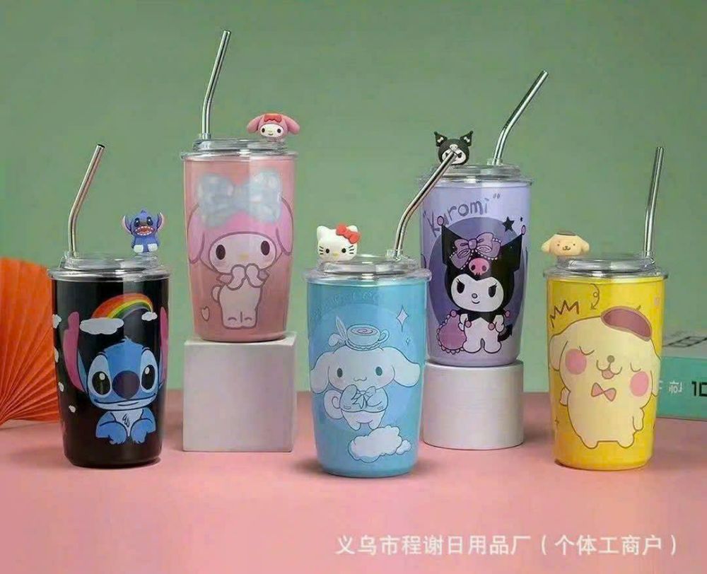 Cốc Gi ữ Nhiêt Inox kèm ống hút họa tiết dễ thương ( THÙNG 50C )