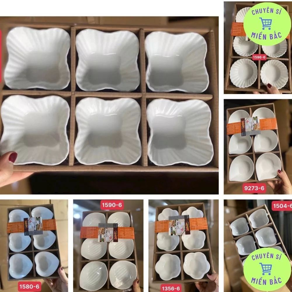Chén sứ trắng đựng đồ ăn dặm, chén gia vị nhiều dáng decor ( THÙNG 24B )