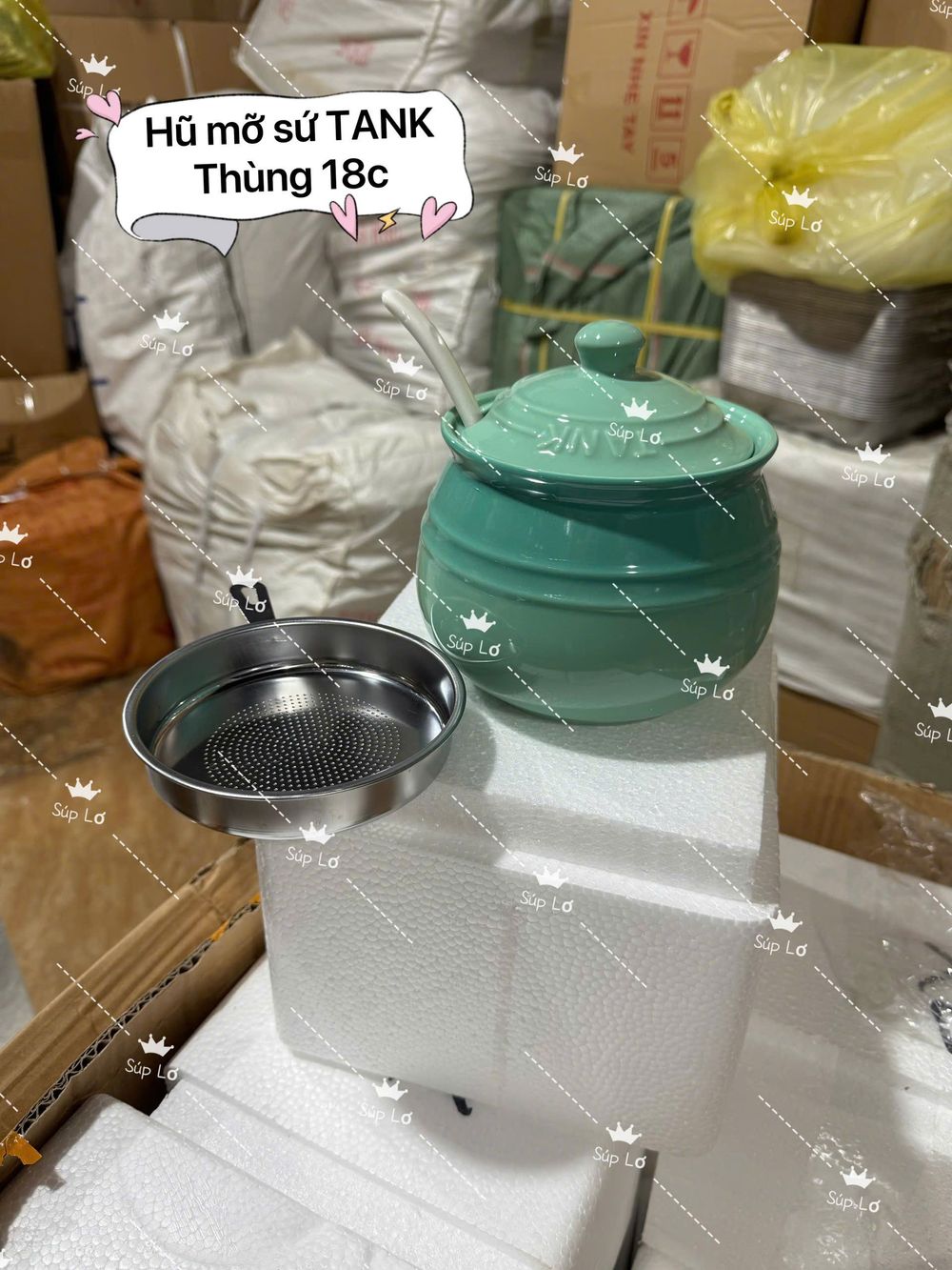 Hũ mỡ TANK Bằng sứ, kèm lọc, dùng được nhiều kiểu ( THÙNG 18C )