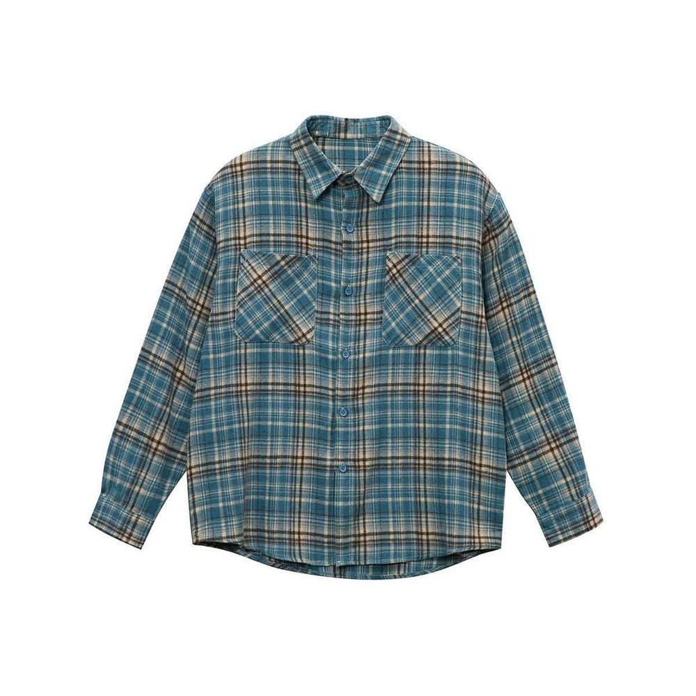 Áo khoác sơ mi dài tay cổ bẻ  canh sọc chất kate cotton có túi trước 2 bên như hình .