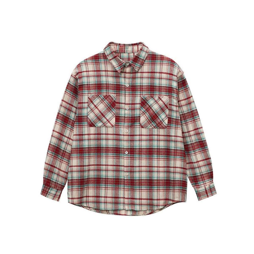 Áo khoác sơ mi dài tay cổ bẻ  canh sọc chất kate cotton có túi trước 2 bên như hình .