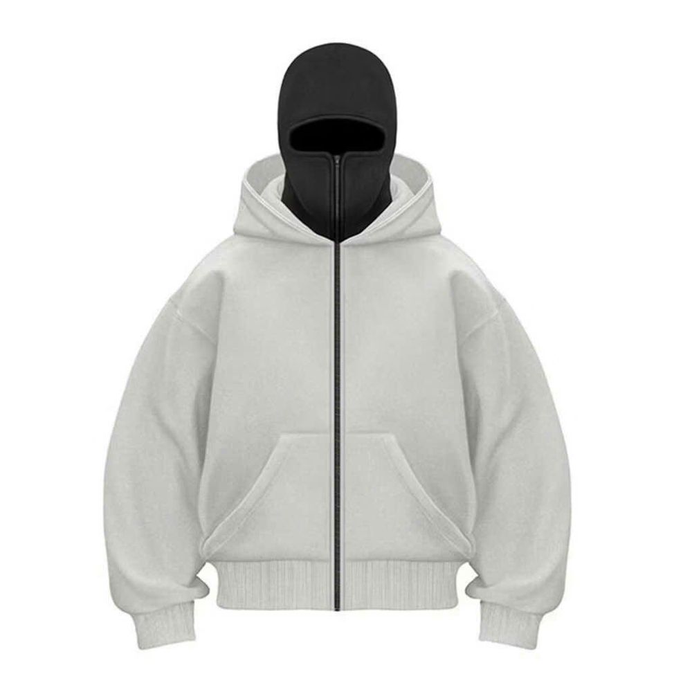 Áo Khoác Hoodie Zip Ninja Trơn Cổ Cao 2 Nón có túi Trong Tay Xỏ Ngón Phong Cách Ninja Che Mặt Mũ Rộng Siêu Ngầu