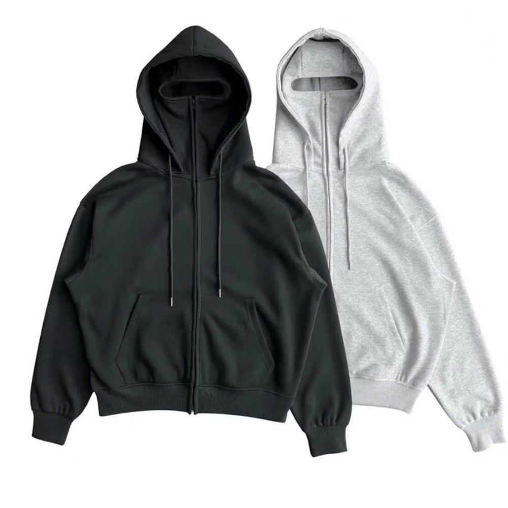Áo Khoác Hoodie Zip Ninja Trơn Cổ Cao 2 Nón có túi Trong Tay Xỏ Ngón Phong Cách Ninja Che Mặt Mũ Rộng Siêu Ngầu