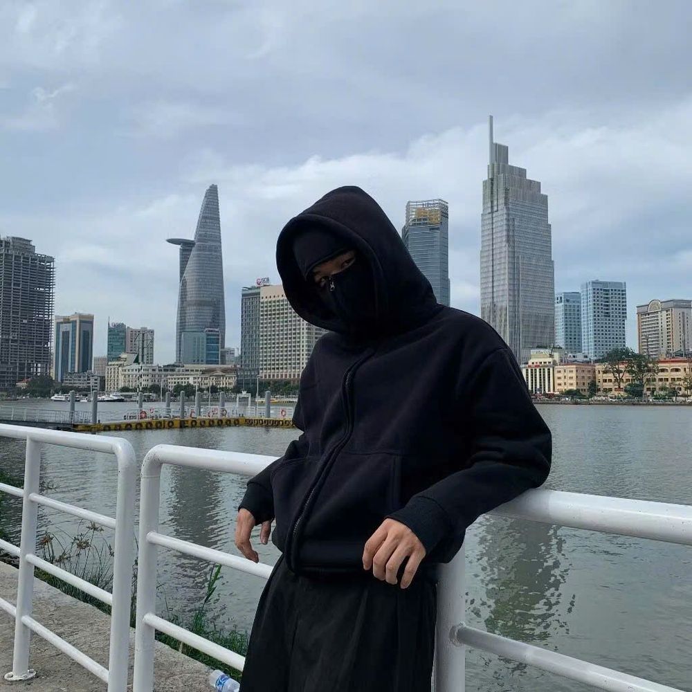 Áo Khoác Hoodie Zip Ninja Trơn Cổ Cao 2 Nón có túi Trong Tay Xỏ Ngón Phong Cách Ninja Che Mặt Mũ Rộng Siêu Ngầu