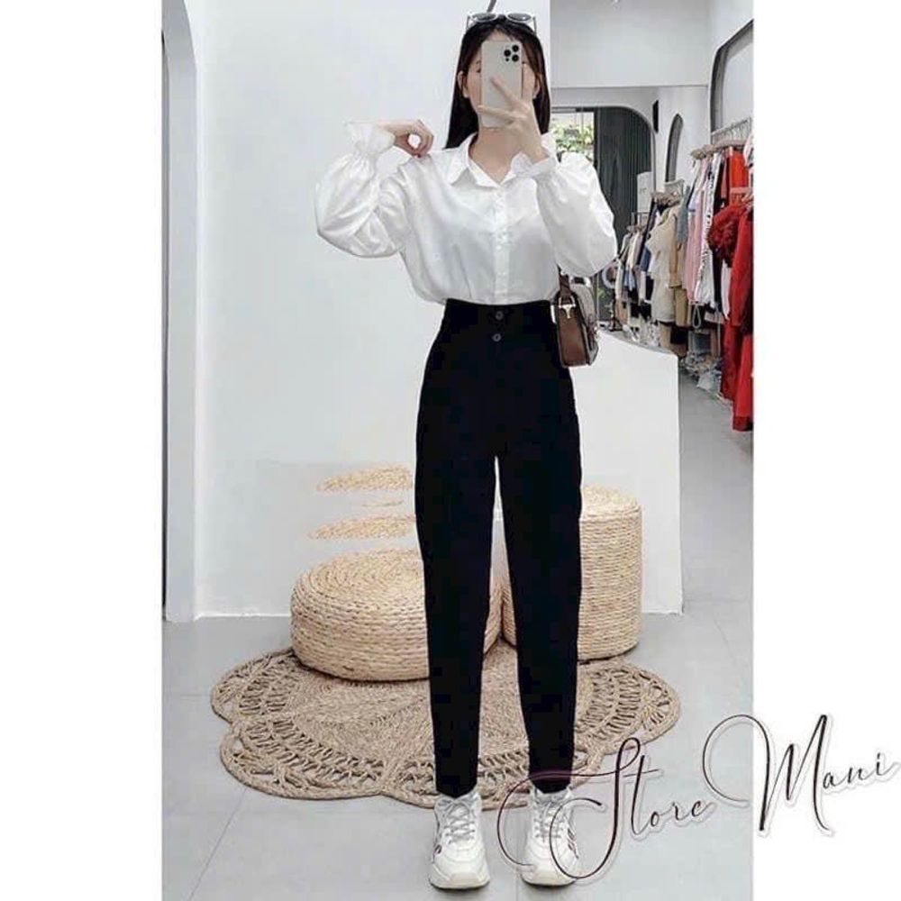 Quần Tây Học Sinh, Công Sở Form Baggy Ống Đứng Cạp Cao 2 nút Có Xếp Li - Chất Tuyết Mưa, 2 size L, XL