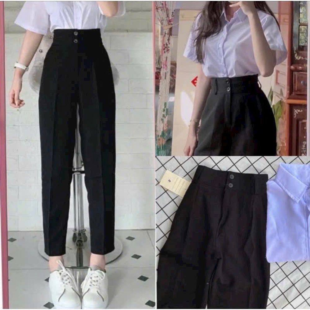 Quần Tây Học Sinh, Công Sở Form Baggy Ống Đứng Cạp Cao 2 nút Có Xếp Li - Chất Tuyết Mưa, 2 size L, XL