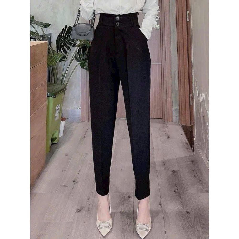 Quần Tây Học Sinh, Công Sở Form Baggy Ống Đứng Cạp Cao 2 nút Có Xếp Li - Chất Tuyết Mưa, 2 size L, XL