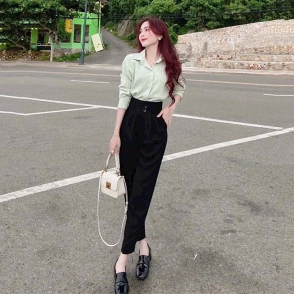 Quần Tây Học Sinh, Công Sở Form Baggy Ống Đứng Cạp Cao 2 nút Có Xếp Li - Chất Tuyết Mưa, 2 size L, XL