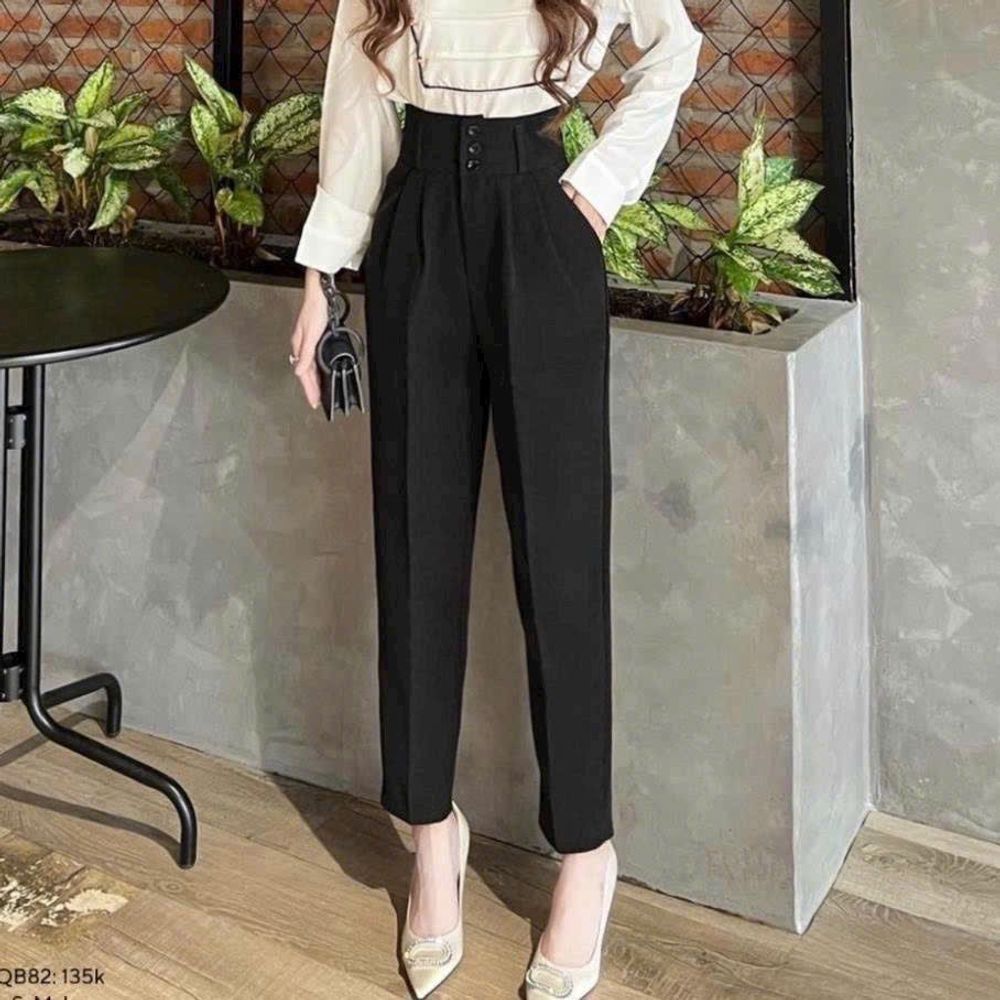 Quần Tây Học Sinh, Công Sở Form Baggy Ống Đứng Cạp Cao 3 nút Có Xếp Li - Chất Tuyết Mưa, 2 size L, XL