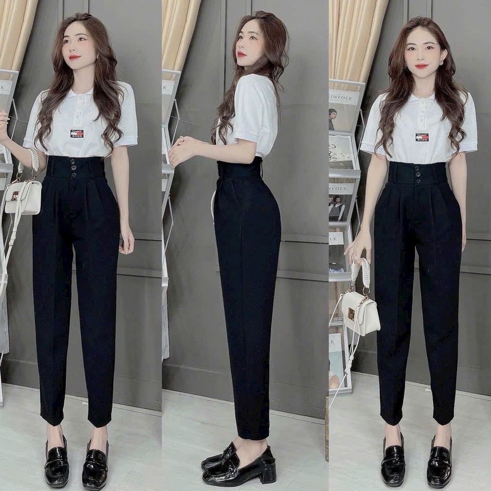 Quần Tây Học Sinh, Công Sở Form Baggy Ống Đứng Cạp Cao 3 nút Có Xếp Li - Chất Tuyết Mưa, 2 size L, XL