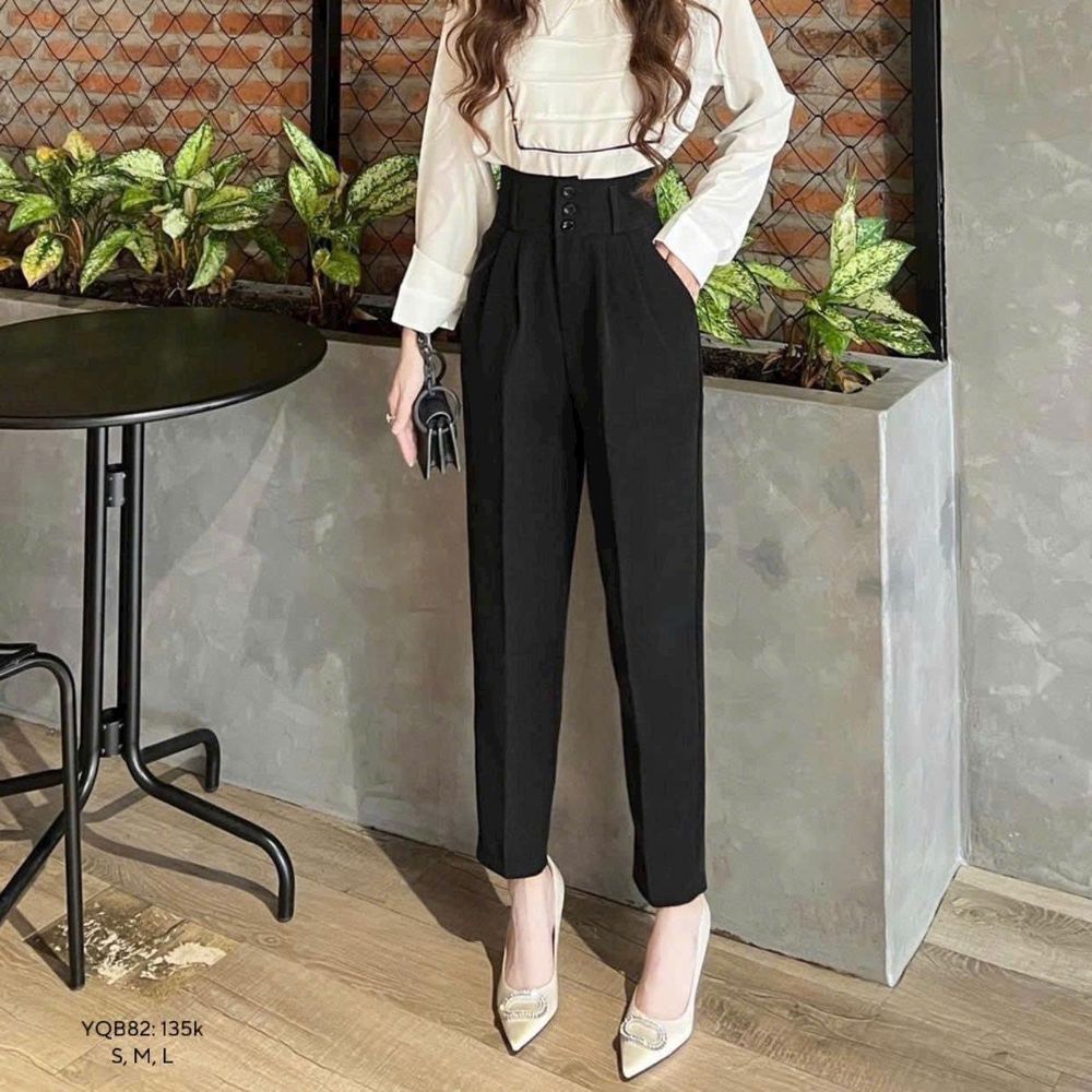 Quần Tây Học Sinh, Công Sở Form Baggy Ống Đứng Cạp Cao 3 nút Có Xếp Li - Chất Tuyết Mưa, 2 size L, XL