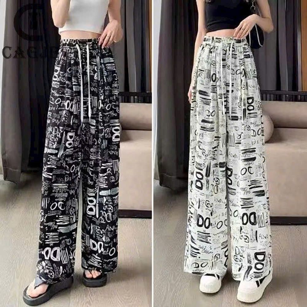 Quần ống rộng in họa tiết 3D chất lụa mềm nhẹ 2 size M, L