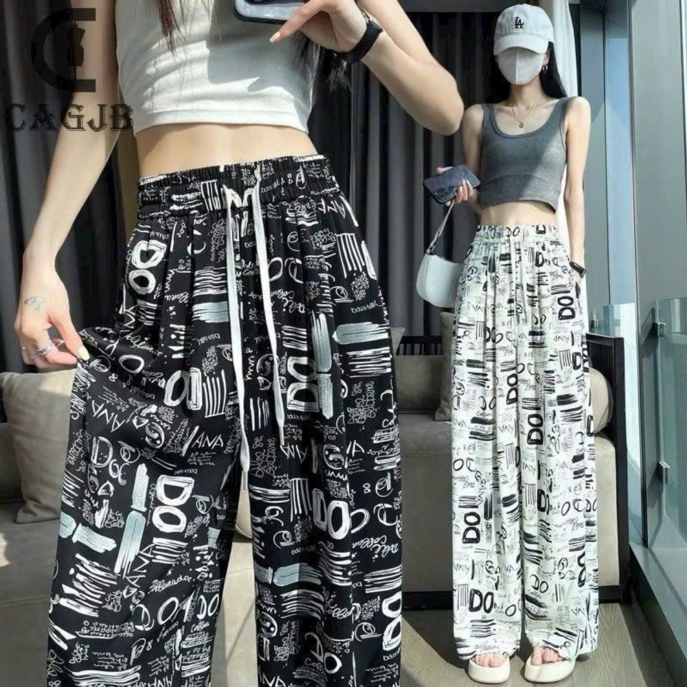 Quần ống rộng in họa tiết 3D chất lụa mềm nhẹ 2 size M, L