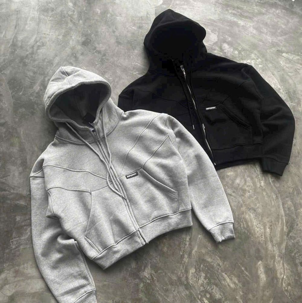 Áo Khoác Nỉ Form Boxy Viền Thân Logo Cao Su RIPOFFF - Freesize Dưới 65kg