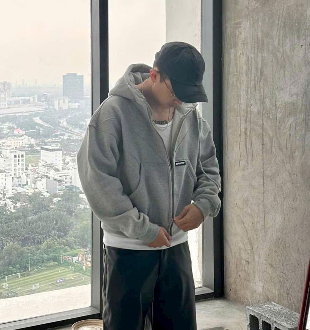 Áo Khoác Nỉ Form Boxy Viền Thân Logo Cao Su RIPOFFF - Freesize Dưới 65kg