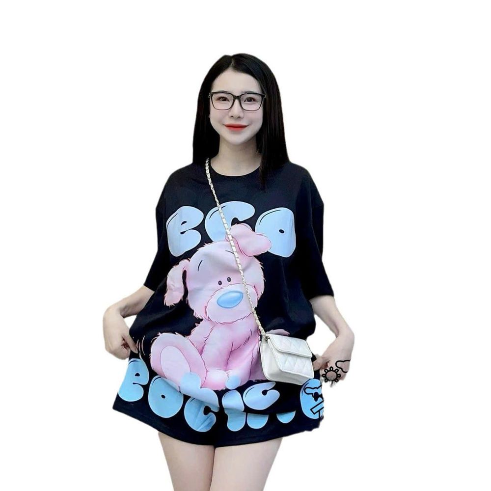 Đồ Bộ Nữ Tay Lỡ GẤU ECO Chất Thun Cotton Form Rộng Dưới 65kg