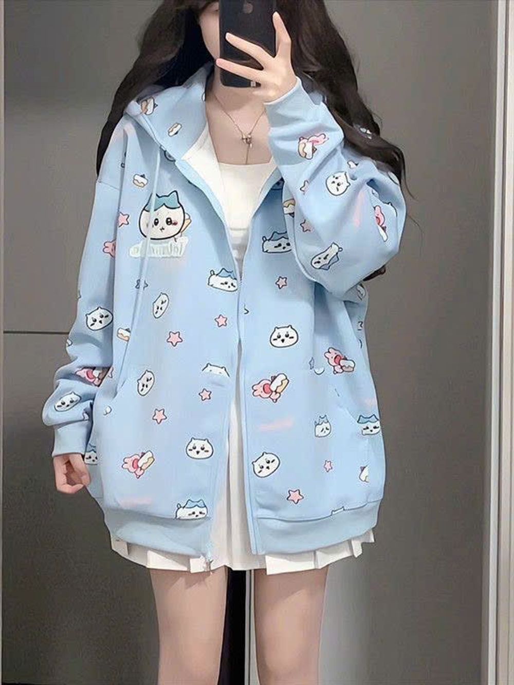 Áo Khoác Nỉ Bông In 3D Họa Tiết Hoạt Hình Chiikawa Đáng Yêu Freesize Dưới 68kg