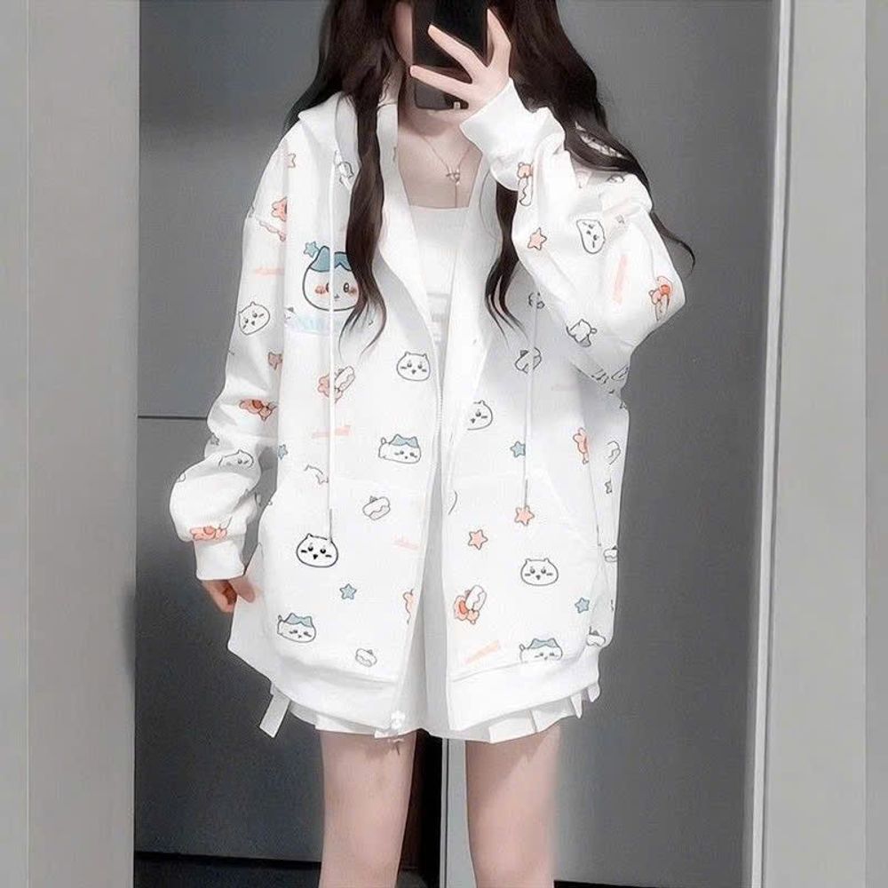Áo Khoác Nỉ Bông In 3D Họa Tiết Hoạt Hình Chiikawa Đáng Yêu Freesize Dưới 68kg