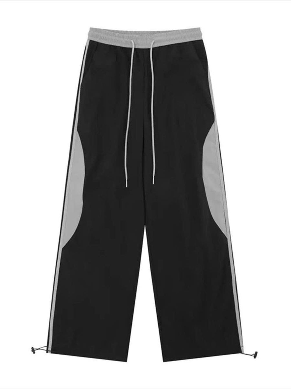Quần Ống Rộng Chất Dù Nhăn Dây Rút Lai Phối Sọc Đen Xám Freesize Dưới 65kg