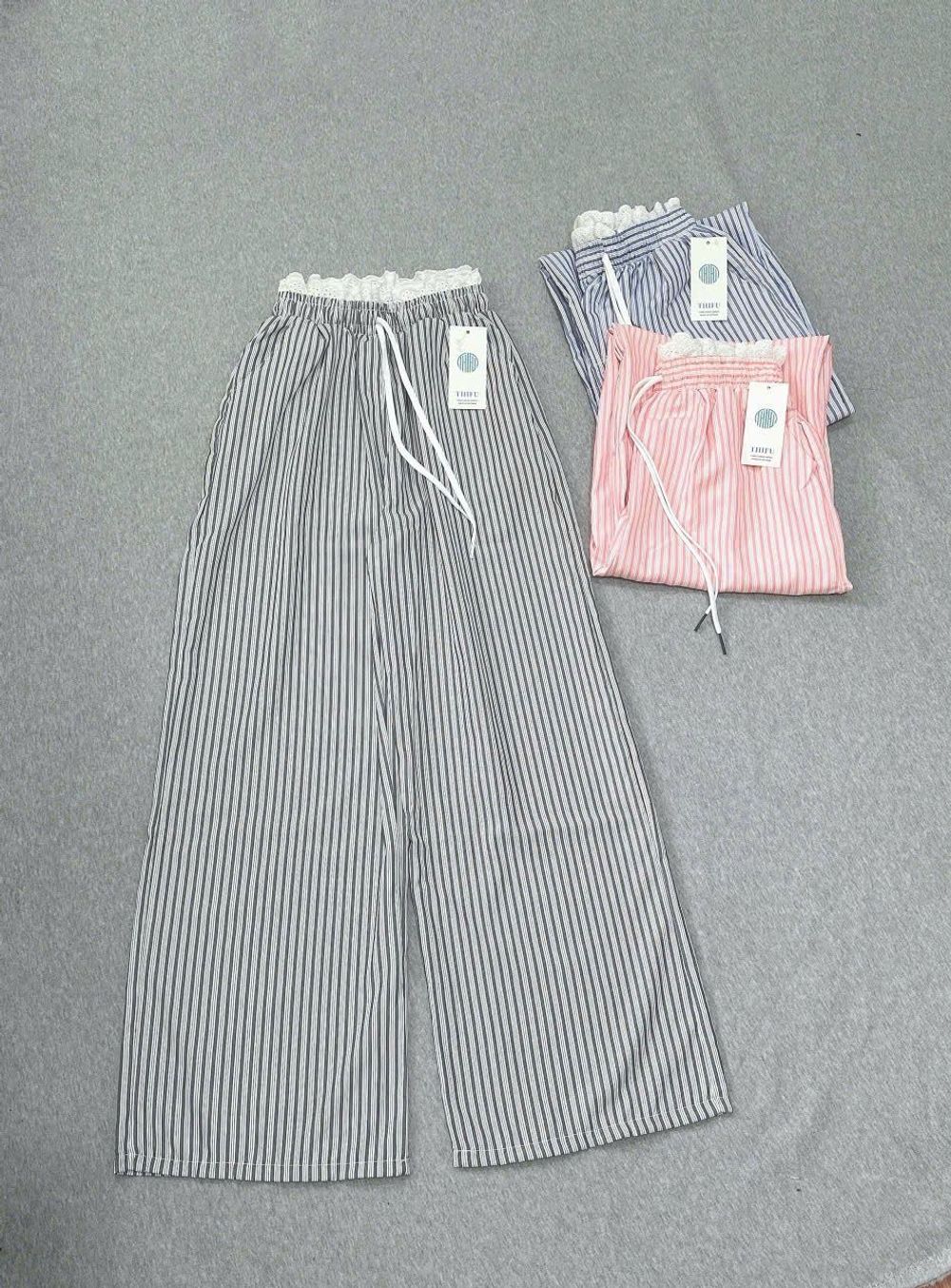 Quần Ống Rộng Nữ Vải Kate Sọc Chỉ Lưng Thun Phối Ren Bèo Dáng Suông Dài Phong Cách Freesize dưới 63kg