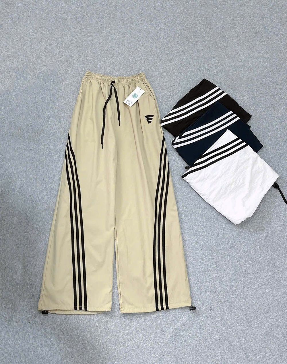 Quần Ống Rộng Phối SỌC Chất Dù Nhăn Mịn Mát Freesize Dưới 63kg