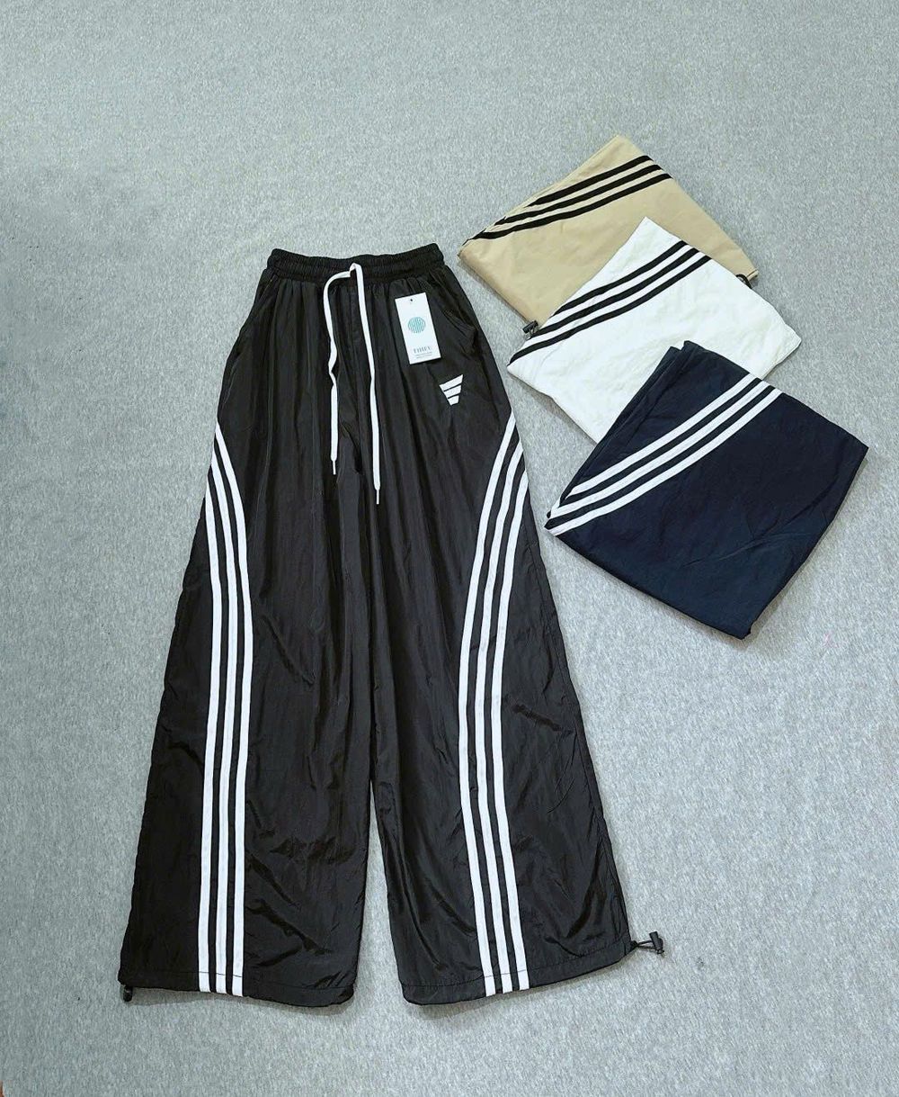 Quần Ống Rộng Phối SỌC Chất Dù Nhăn Mịn Mát Freesize Dưới 63kg