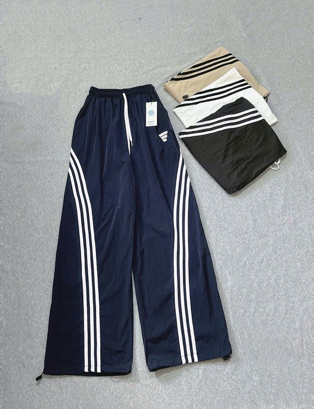 Quần Ống Rộng Phối SỌC Chất Dù Nhăn Mịn Mát Freesize Dưới 63kg