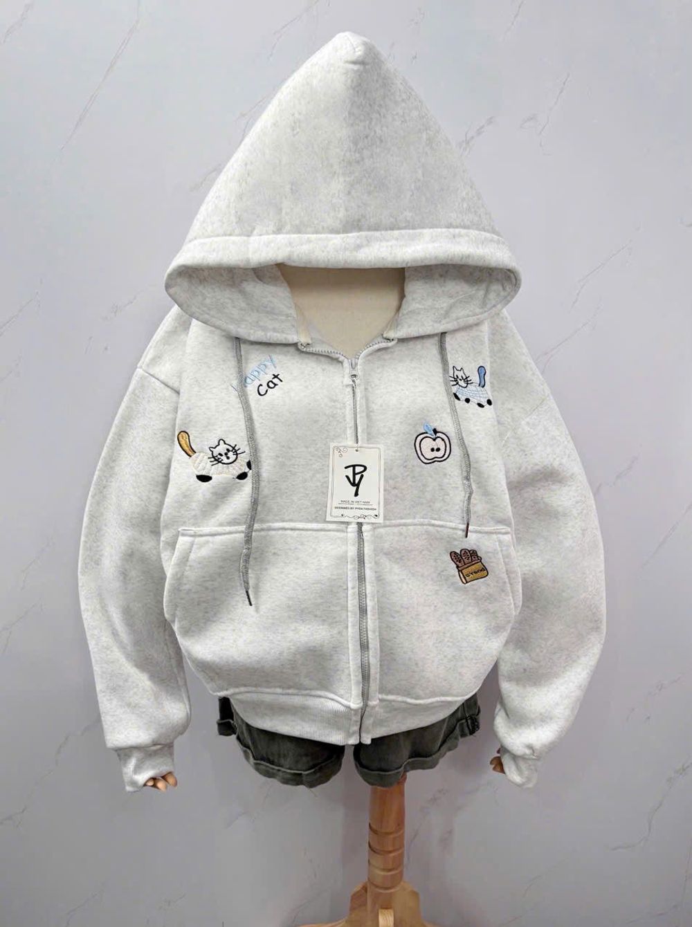 Áo khoác nữ dài logo thêu MÈO và DỪA