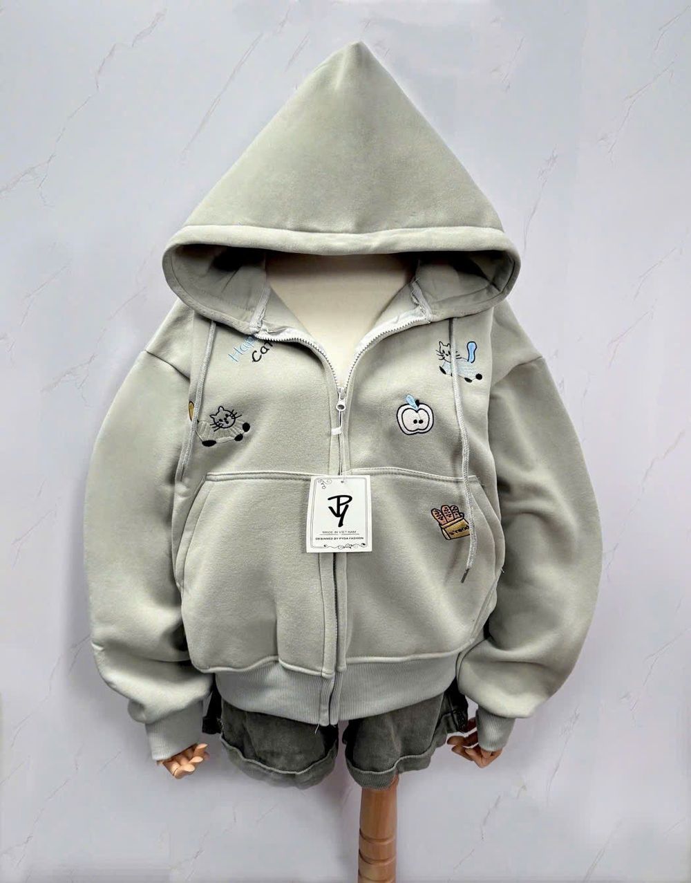 Áo khoác nữ dài logo thêu MÈO và DỪA