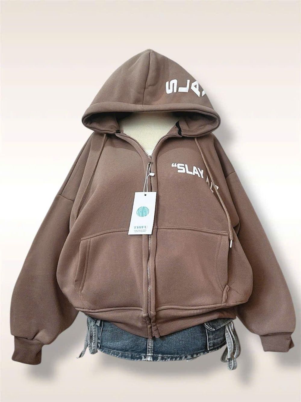 Áo khoác nữ cao cấp nón rộng chữ SLAY