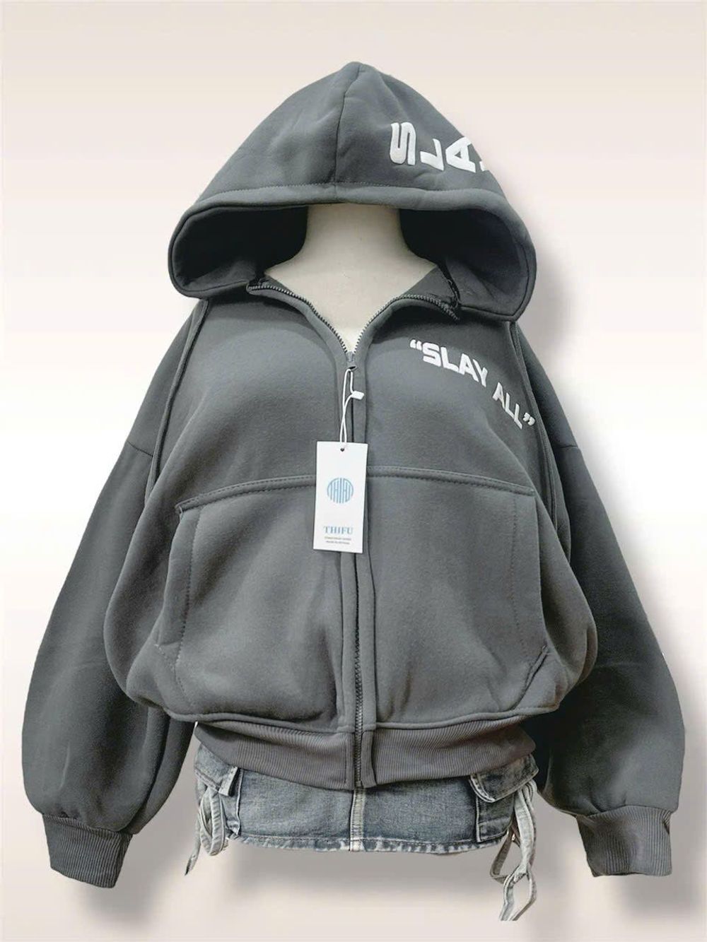 Áo khoác nữ cao cấp nón rộng chữ SLAY