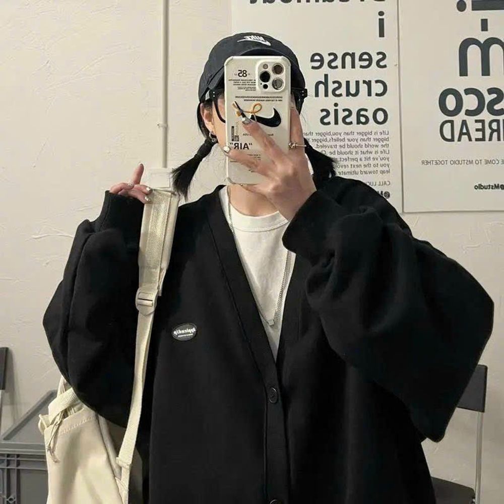 Áo khoác cadigan nữ, logo thêu nhỏ