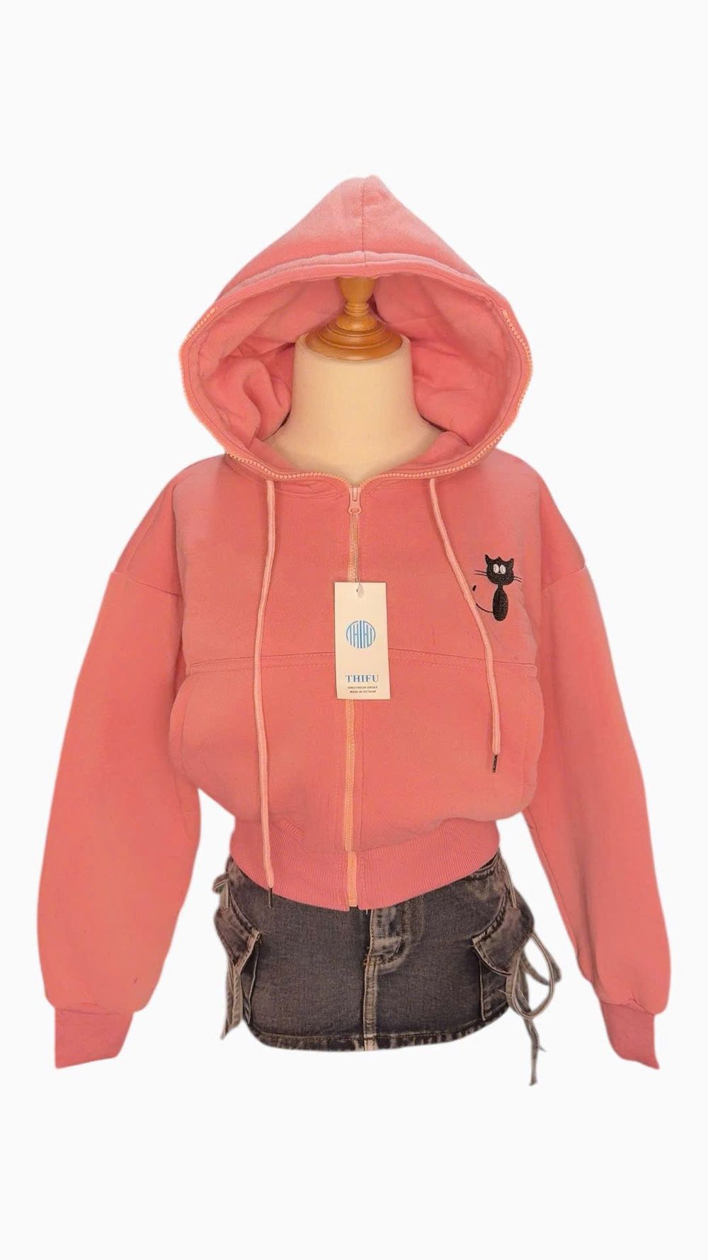 Áo khoác nữ lửng logo Mèo ngực trái