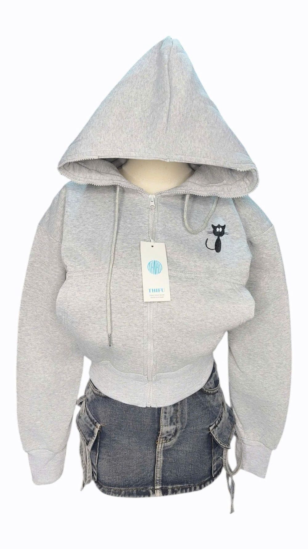 Áo khoác nữ lửng logo Mèo ngực trái