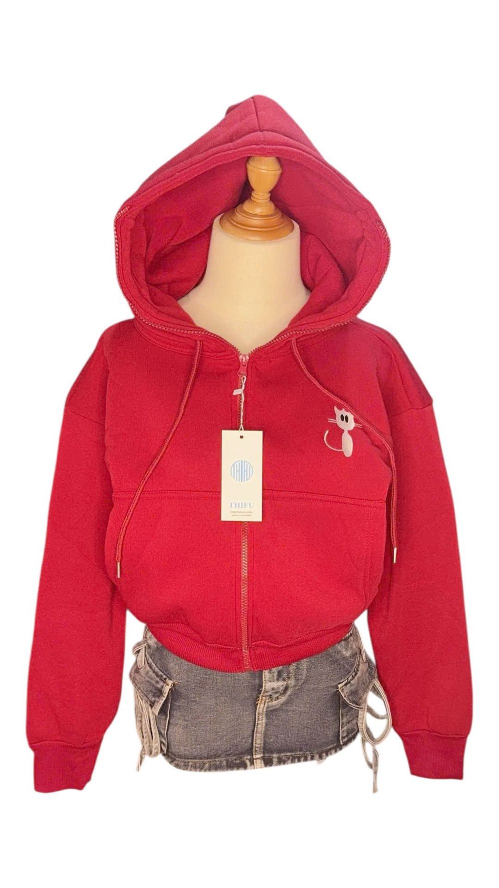 Áo khoác nữ lửng logo Mèo ngực trái