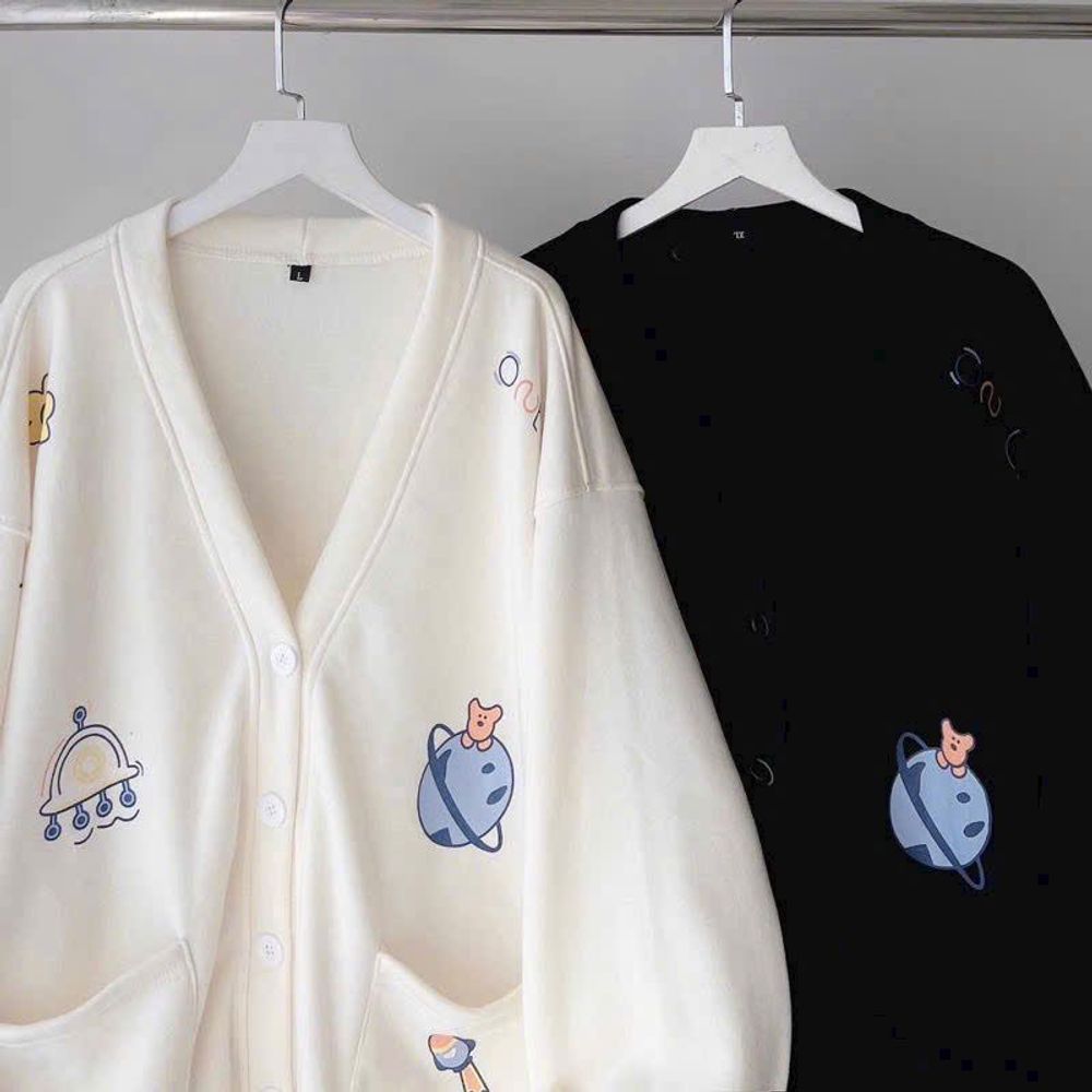 Áo khoác nữ cadigan in họa tiết hành tinh đẹp