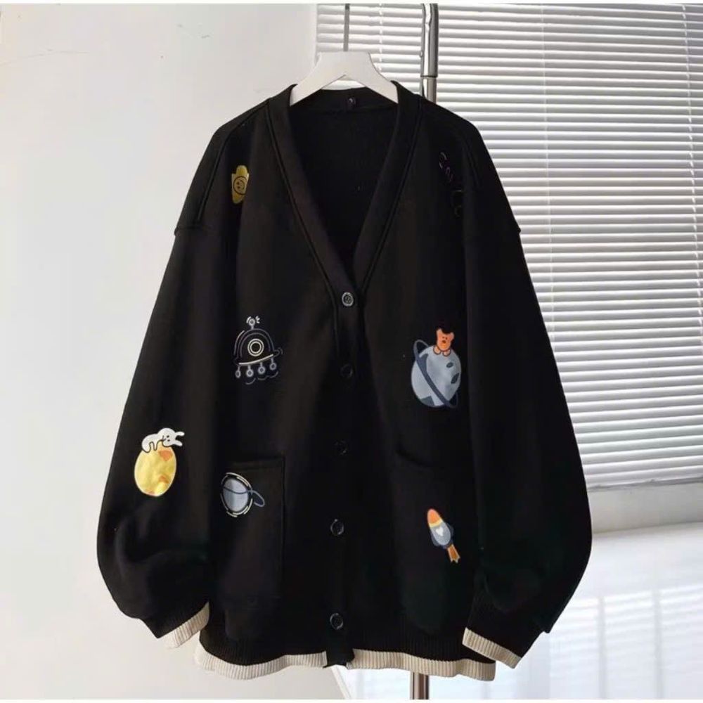 Áo khoác nữ cadigan in họa tiết hành tinh đẹp