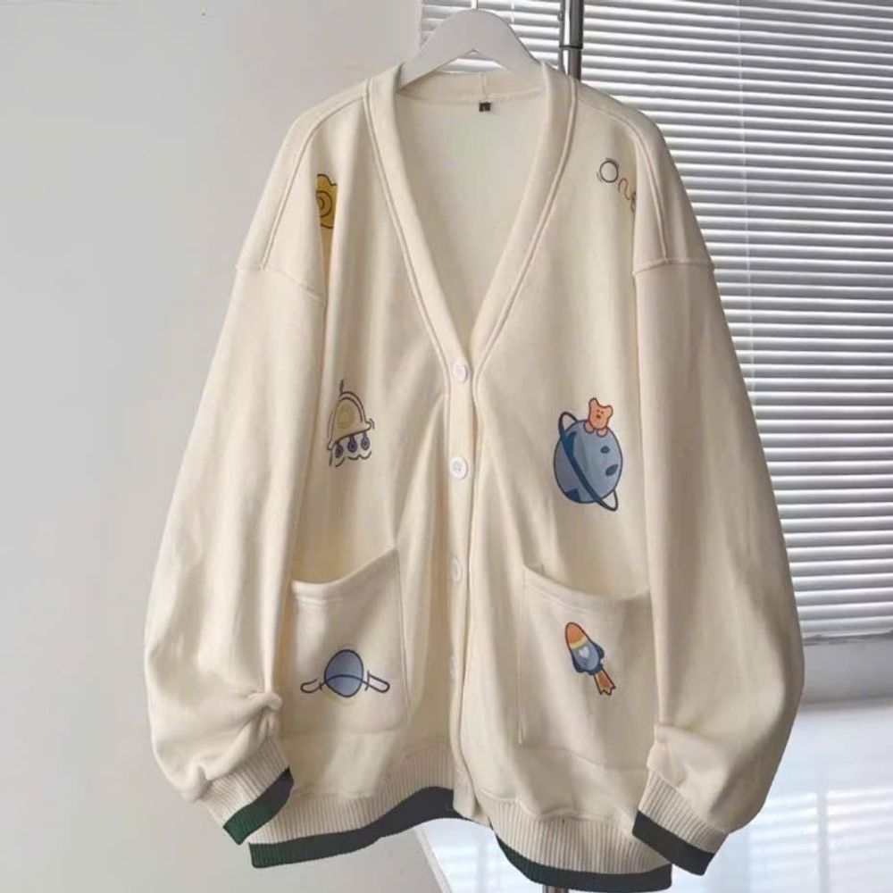 Áo khoác nữ cadigan in họa tiết hành tinh đẹp