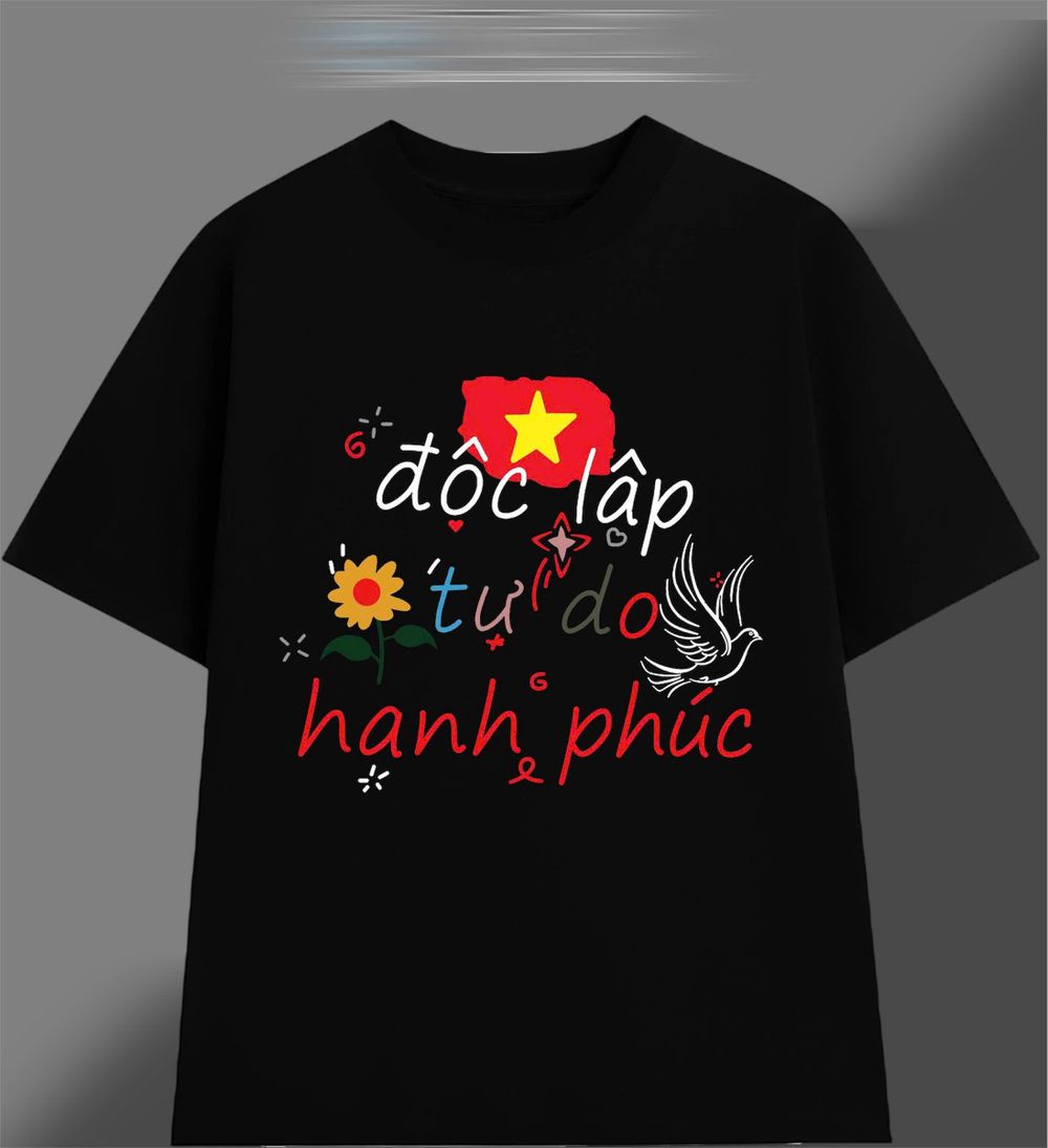 Áo thun in Cờ Đỏ Sao Vàng cổ tròn nam nữ thời trang