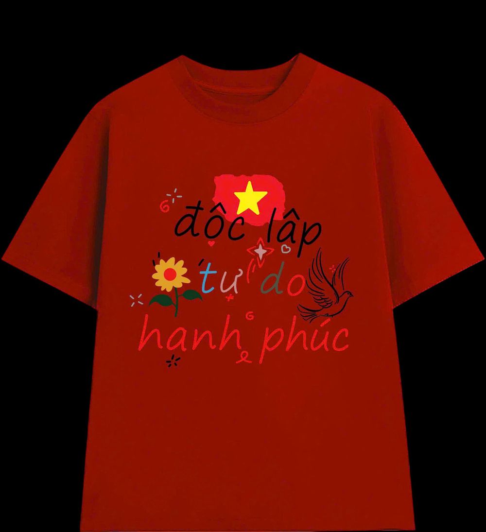 Áo thun in Cờ Đỏ Sao Vàng cổ tròn nam nữ thời trang