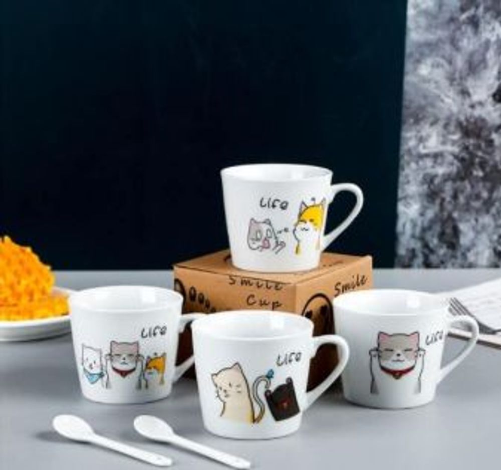 Cốc Sứ Mẫu Mới Dáng Tròn Kèm Thìa Hoạ Tiết ( Thùng 100C )