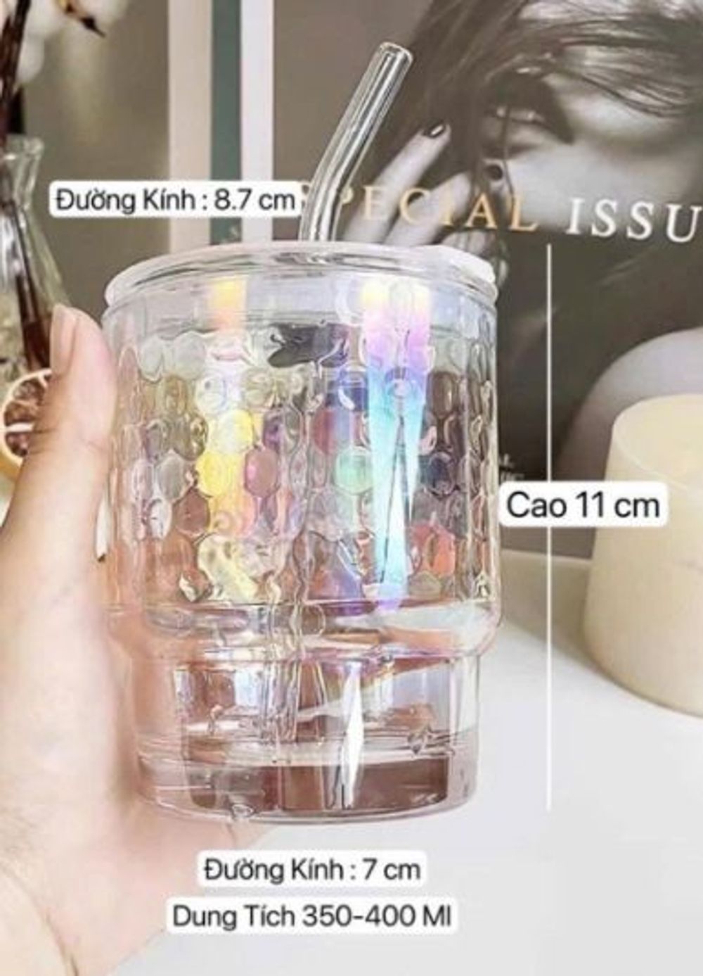 Cốc thủy tinh 7 sắc màu kèm hút (THÙNG 58C)