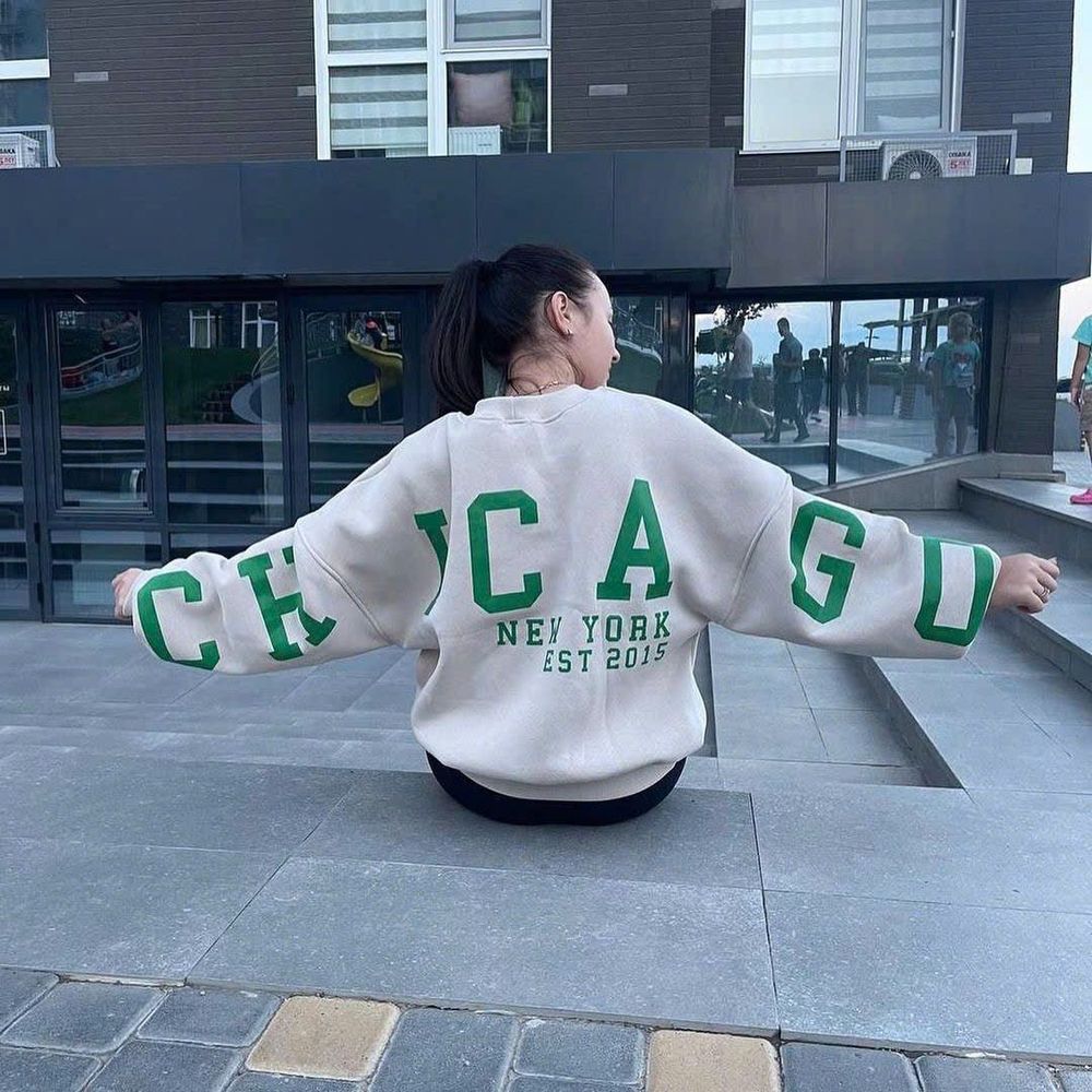 Áo SWEATER in nổi CHICAGO form boxy bo thun chất nỉ bông dày mịn form dưới 60kg