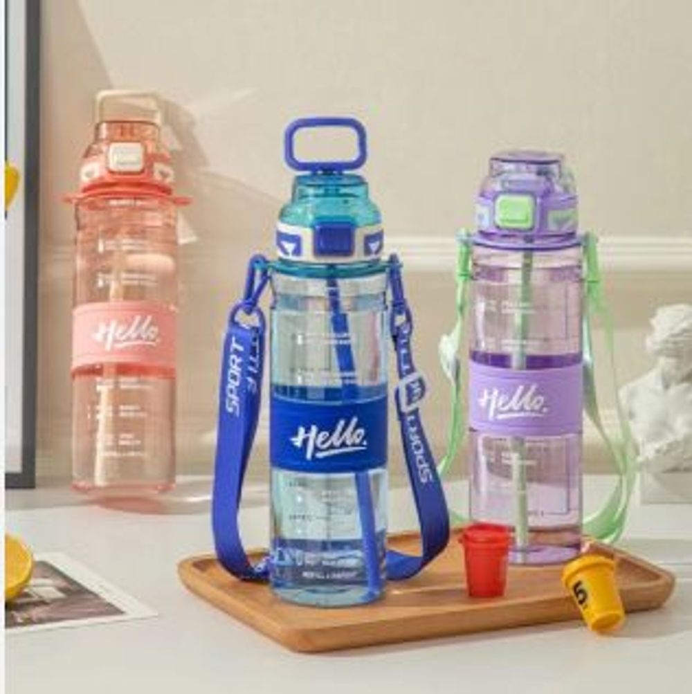 Bình Nhựa HELLO Có Dây Đeo 1000ml (THÙNG 60C)